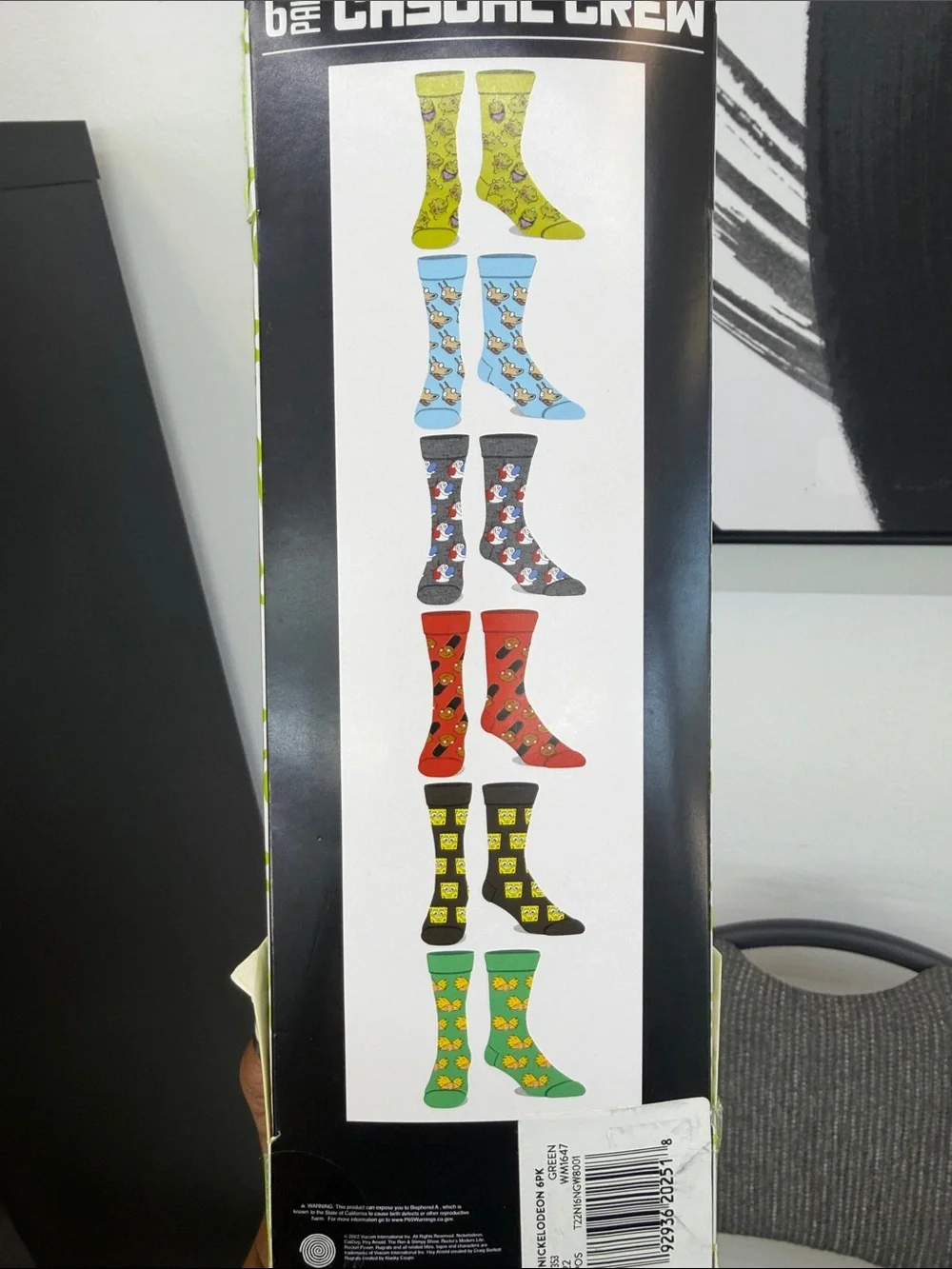 Nickelodeon Character Crew Socks - Neon Green, Blue, Gray, Red, Yellow